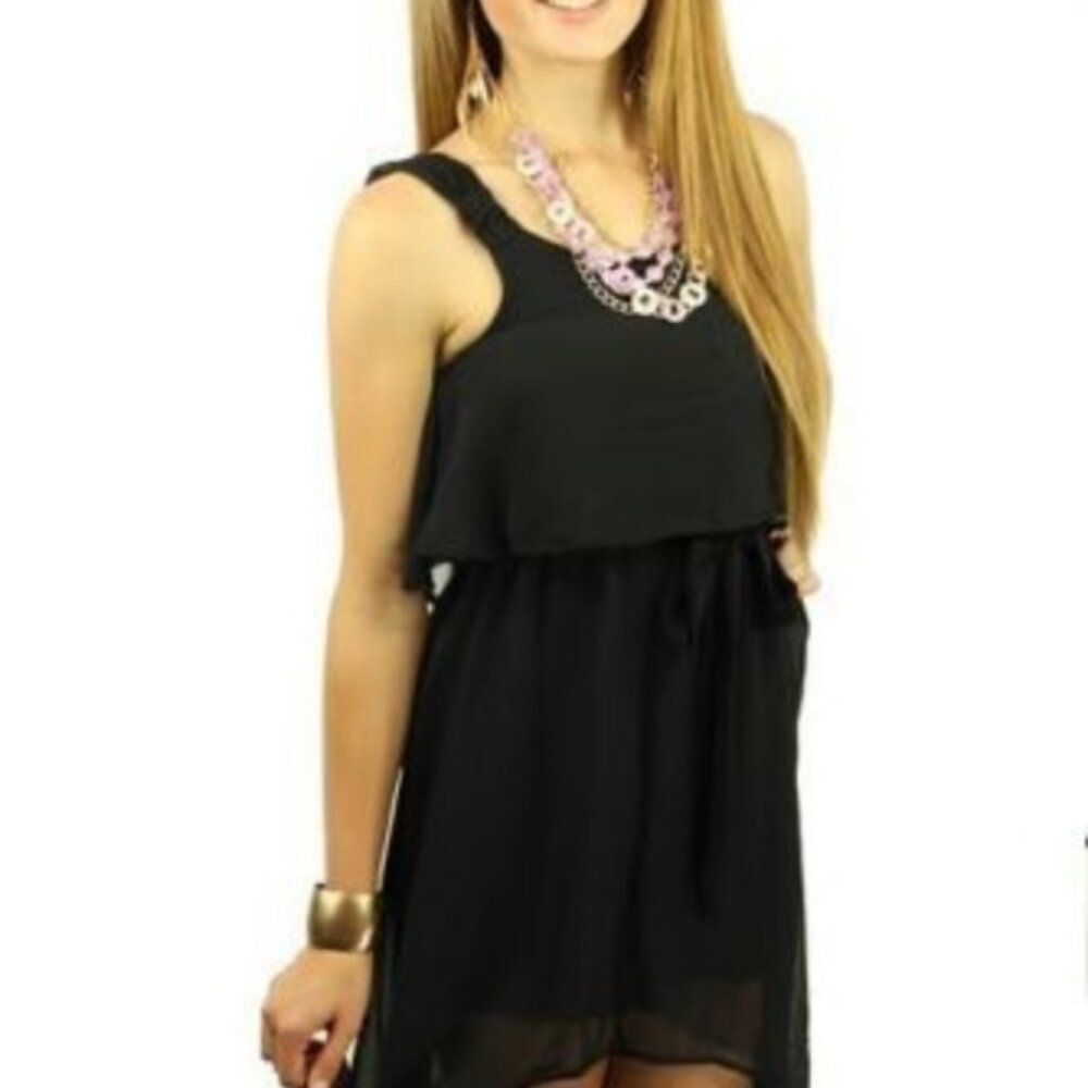 Le Fash NWOT Black Sleeveless Belted Waist Dress